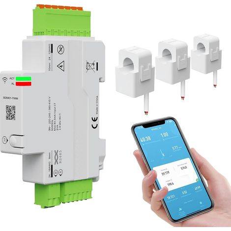 eMylo Compteur d'Énergie Intelligent Triphasé WiFi 120A - Moniteur Bidirectionnel pour Panneaux Solaires Photovoltaïques avec 3 Pinces et Application Tuya Smart Life (1/5)