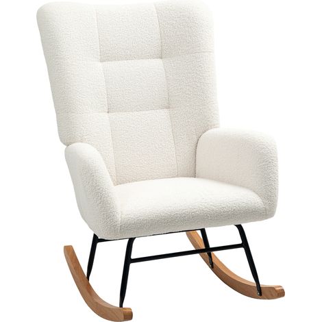 Silla mecedora, asiento amplio, respaldo acolchado, tejido teddy, blanco crema (1/5)