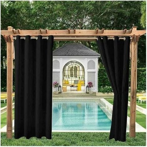 Outdoor Curtains Garden Patio Gazebo Blackout Curtain Windproof UV Protection Mildew Resistant Heat Insulated Curtains with Eyelet W132cm x H238cm 2 Panels Black (1/5)