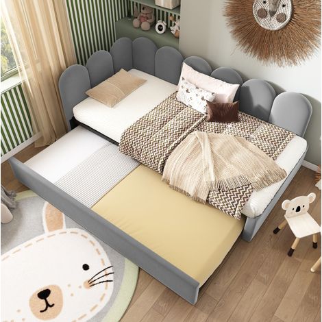 Divano letto in velluto grigio 90x200 cm con letto estraibile 90x190 cm (1/5)