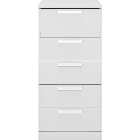 Calicosy – Chiffonnier 5 tiroirs blanc – Poignées en mdf enrobé – Rangement optimisé pour espaces restreints – Fabriqué en France (1/3)