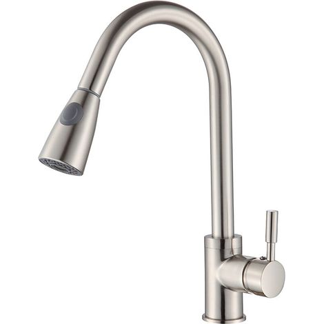 Robinet Cuisine Douchette Extensible Rotatif à 360°, Mitigeur Cuisine 2 Modes de Pulvérisation, Robinet d'Évier en Acier Inoxydable 304, Argent