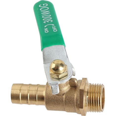 Robinet à billes en laiton renforcé mâle G3/8 vers embout à barbures flexible Ø12mm manette verte 1 pièce (1/5)