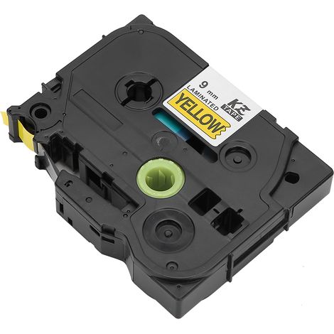 Compatible avec les rubans d'imprimante d'étiquettes Brother 9 mm TZe-421, TZE-621, TZE-721, PT-E100B/E300, ruban d'étiquettes papier d'impression Kze-721 (fond jaune, texte noir).