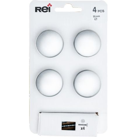 Blister mit 4 runden Möbelknöpfen aus Zamak matt verchromt Mod.756 ø33mm REI (1/3)