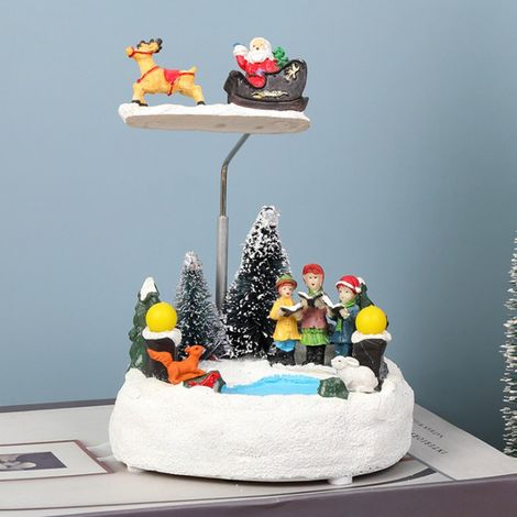 Rotierender, beleuchteter und musikalischer Weihnachtsschmuck aus Kunstharz, der ein Rentier mit Schlitten darstellt, Modell 1 (1/5)
