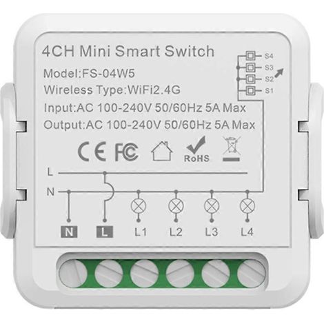 Interrupteur intelligent Tuya Smart Wifi pour maison connectée, disjoncteur 4 voies, compatible avec la commande vocale bidirectionnelle et fonctionnant avec Alexa, Google Assistant et Alice. (1/5)