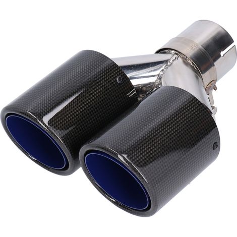 Embout d'échappement double en fibre de carbone brillant, forme Y, avec collier de serrage en acier inoxydable (1/5)