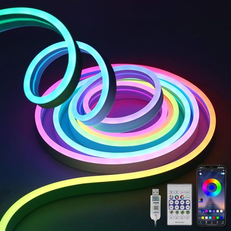 USB Flexible Neon LED Strip 3M, RGBIC Waterproof LED Strip With APP/Remote Control, Music Sync, 5V Neon LED Strip Light for Home, Kitchen, Bedroom, Outdoor, Party (1/5)