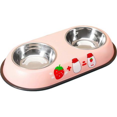 Filiyano-Gamelle mignonne pour chien et chat 2 en 1 avec distributeur d'eau et gamelle pour animaux de compagnie, couleur lait à la fraise rose (1/5)