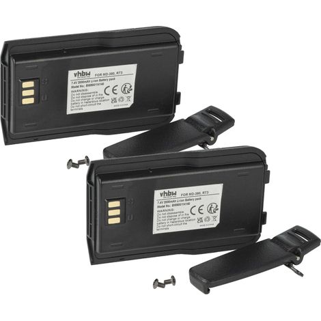 vhbw 2x Akku kompatibel mit TYT / Tytera MD-446, MD-380 Funkgerät, Walkie Talkie (2000 mAh, 7,4 V, Li-Ion) + Gürtelclip