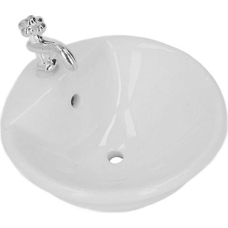 Lavabo de Salle de Bain pour Maison de Poupée en Céramique Blanche 1:12, Fait Main et Modèle Quadratique (1/5)