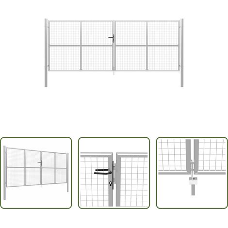 vidaXL Gartentor verzinkter Stahl - Gartentor verzinkter Stahl 400 x 150 cm Silber (1/5)