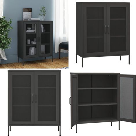 Armoire de rangement Anthracite 80x35x101,5 cm Acier - Meuble De Rangement - Armoire De Rangement - Armoire Laterale - Buffet - Meuble En Acier - Home & Living (1/5)