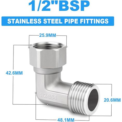 1 Stück 90°-Winkelstück aus Edelstahl 304, 2 Enden, flexibler Drehverbinder, 1/2"-Schlauchanschlüsse (Innengewinde) für Brause, Eckventil, Duscharm (1/4)