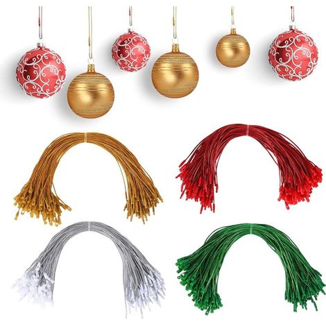 200 Stück goldene und silberne Weihnachtsschnur, Aufhänger für Weihnachtsschmuck, Etikettenschnur, Schnappverschlusskordeln, Polyesterkordeln für Weihnachtsdekoration, 20 cm (1/5)