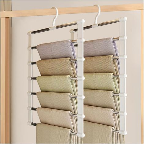 Lot de 2 Cintes Pliable Pantalon en Acie Inoxydable,Cinte Jeans Gain de Place,Pants ack,Pote-Pantalons Multifonctionnel,Cinte Pantalon Antidéapant,Cintes Pantalons 6 en 1 pou Échapes (1/5)