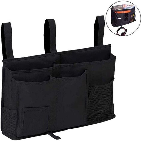 Black Bedside Storage Bag Hanging  Fabric Storage Bag for Phone, Books, Magazines, Remote Control MUMU (1/4)