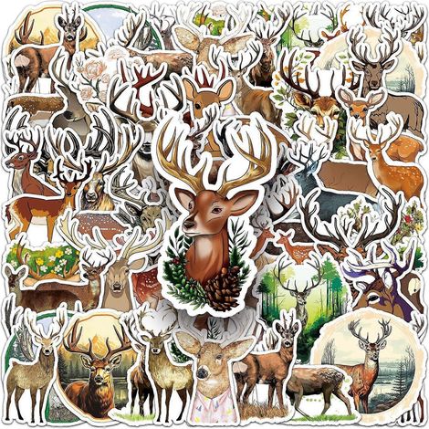Lot de 50 autocollants animaux cerf, stickers en vinyle imperméables et esthétiques de style dessin animé pour ordinateur portable, album de scrapbooking, carnet, gourde, coque de téléphone, journal i (1/4)