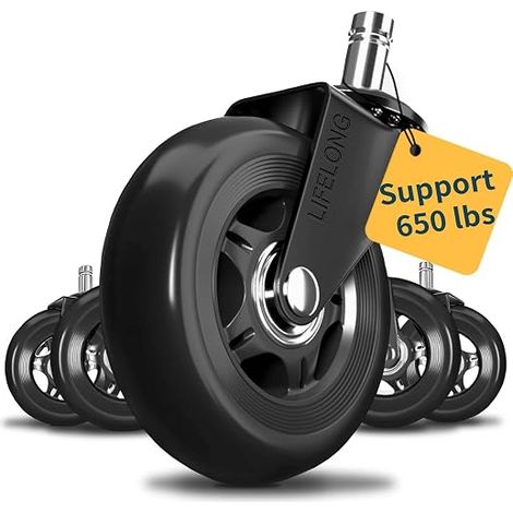Black Rubber Office Chair Caster Wheels for Hardwood Floors and Carpets Universal Fit (1/5)