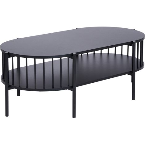 Mesa de centro ovalada con estante Tablero largo 103 x 50 cm Negro Oreana
