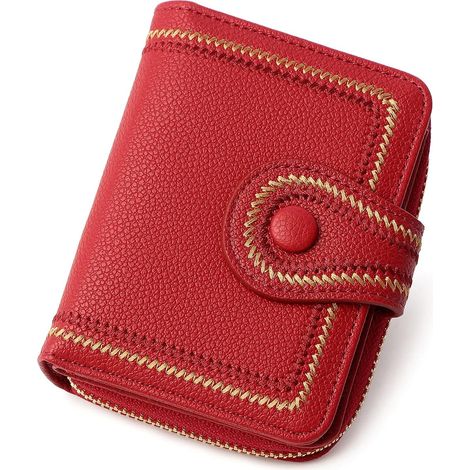 Portefeuille court en cuir PU pour dames avec fermeture à glissière (rouge),