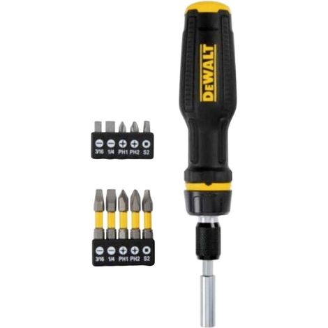 Dewalt – Tournevis télescopique à cliquet 1/4" – Longueur réglable 207/237/267mm – 10 bits inclus – DWHT680010 (1/3)