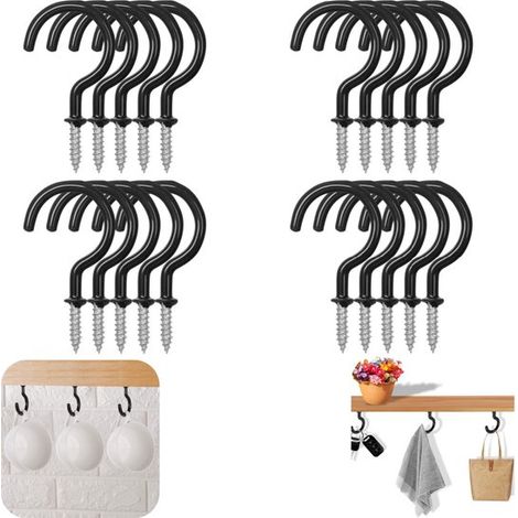 Crochet de plafond support pour pot de fleurs crochet pour lampe. Installation avec perçage. Acier inoxydable. Vis incluses. Accessoires de rangement. Convient pour murs plafonds et extérieur (noir (1/5)