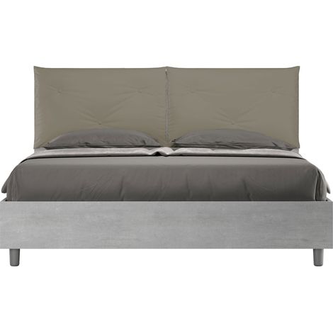 Letto matrimoniale con rete 160x190 Cemento cuscini similpelle cappuccino Egos Appia