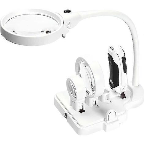 Loupe de soudage multifonctionnelle de bureau à 3 lentilles (grossissement 2,5x, 5x et 16x), lampe loupe de table, outil de réparation avec 6 LED. (1/4)