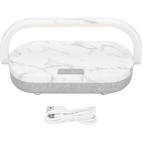 Veilleuse LED 4 en 1 avec musique, lampe de chevet tactile, chargeur sans fil, haut-parleur Bluetooth portable, support téléphone pour chambre, marbré (1/5)