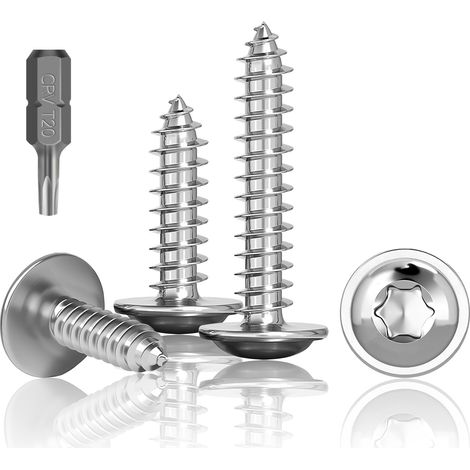 Lot de 100 vis à tôle en acier inoxydable M4X10mm, vis autotaraudeuses avec rondelle, vis Torx A2 V2A à filetage complet, vis à bois, vis à tête plate avec foret T20 (1/5)