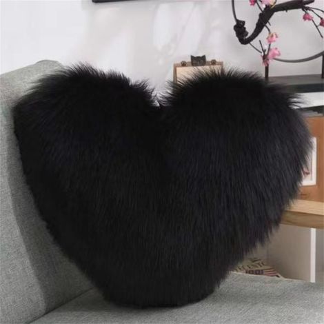 Coussin en forme de cœur pour chambre d'enfant - Polaire double face - En peluche super douce - Coussin décoratif pour salon, canapé, chambre d'enfant, lit - 30 x 40 cm - Noir (1/5)