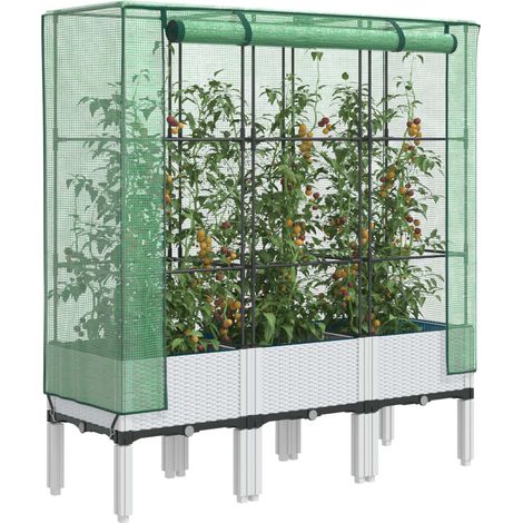 Hochbeet mit Gewächshaus-Aufsatz Rattan-Optik 120x40x140 cm
