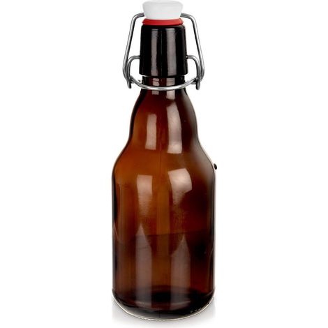 Glasflasche mit Clip für Liköre und Säfte, patentierter Verschluss, 340 ml