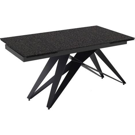 Table extensible 160 à 240 cm verre bullé gris anthracite pied géométrique - ATLANTA 03