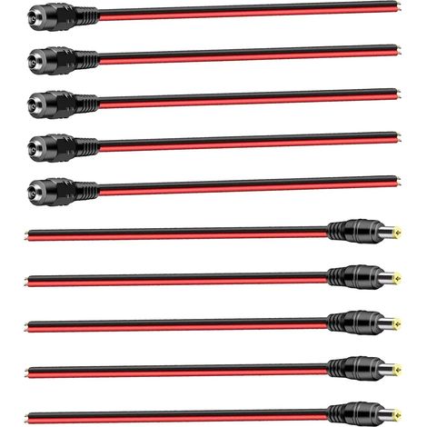 Paires DC Pigtail Cable, DC d'alimentation Connecteur, Câbles d'Alimentation DC 12V 5A, Connecteurs Mâle Femelle 5.5 x 2.1mm pour Vidéo Surveiller CCTV Caméra Câble LED Strip Light (1/5)