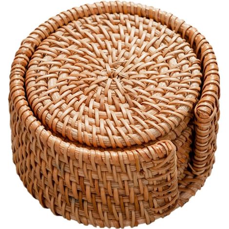 Set de Dessous de Tasse pour Tasse et Plat Chaud en Rotin Tressé Épais Antidérapant et Résistant la Chaleur pour Bars et Anniversaires (1/5)