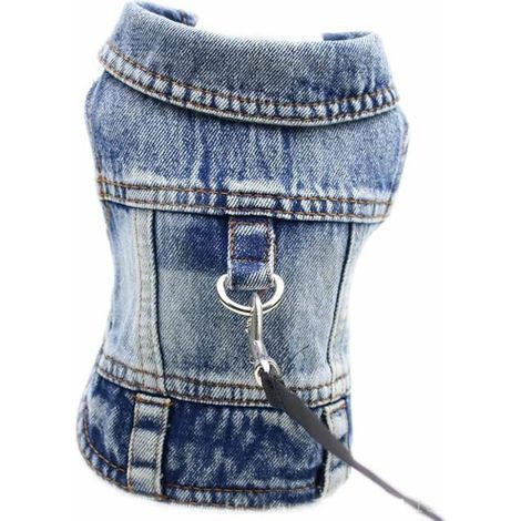 Denim Dog Jacket with Metal Hook, Coat Vest for Puppies, Small, Medium (Blue, M)