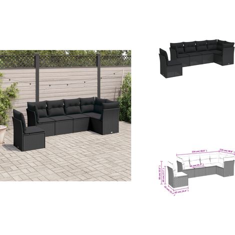 6-tlg. Garten-Sofagarnitur mit Kissen Schwarz Poly Rattan - Gartensofas - Outdoor Möbel - Lounge Set - Rattan Sofa - Gartenlounge