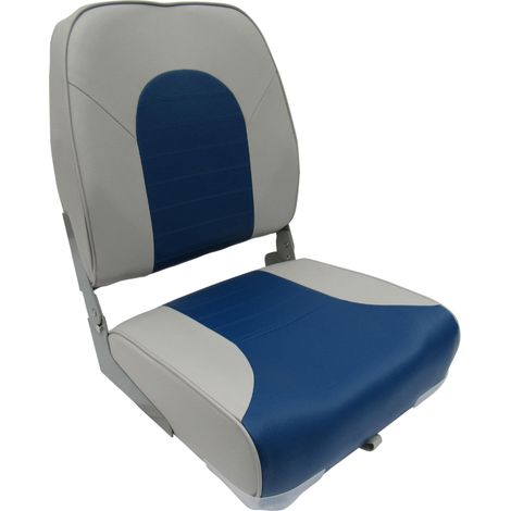 High Back Folding Boat Seat (Uphoslstery Fishing Deluxe Marine Chair Replacement Foldable Blue Grey)