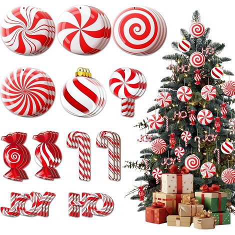 36 Pcs Décoration Sapin de Noël Rouge et Blanc, Canne en Bonbon Décorations, Bonbons De Noël Deco, Intérieur Et Extérieur, Ajoutant À l'atmosphère De Noël (1/5)