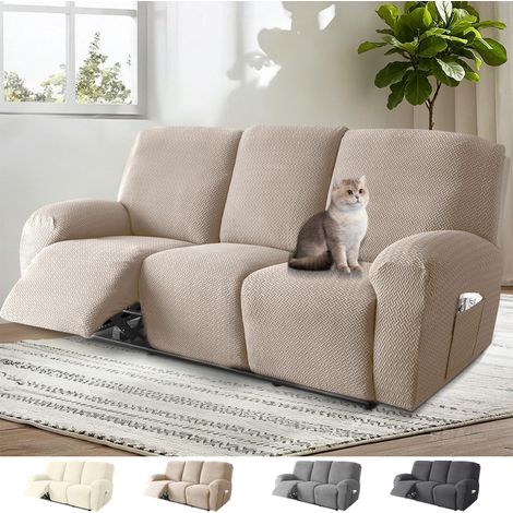 Housse pour Fauteuil Relax Electrique, 8 Pièces Housse de Fauteuil Extensible, Housse de Fauteuil 3 Place, Protege Fauteuil avec Protège-Accoudoirs et Poche (Gris-Brun) (1/5)