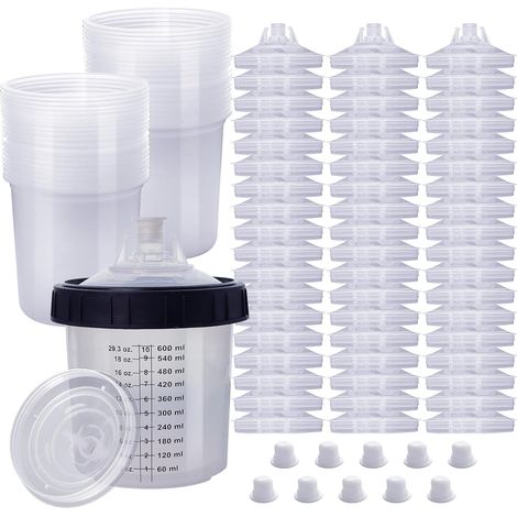 Lot de 50 Gobelets mélange peinture jetables 600ml pour pistolet pulvérisateur HVLP, gobelet sans nettoyage pour peinture automobile