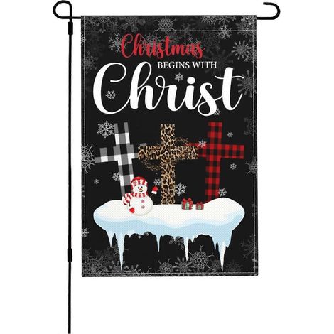 Drapeau de jardin de Noël, Noël commence avec le drapeau du Christ, décoration de la croix religieuse, drapeau en toile de jute double face 12x18 pouces, a (1/5)