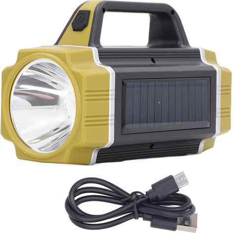 Solar-Taschenlampe mit Front- und Seitenbeleuchtung, 6 Helligkeitsstufen, ultrahell, USB-aufladbar, wasserdicht, tragbarer Suchscheinwerfer