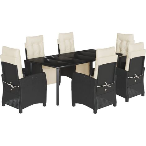 Maison Exclusive - 7-tlg. Garten-Essgruppe mit Kissen Schwarz Pol