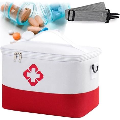 Trousse de Secours,Trousse de Secours Vide Trousse Pharmacie Voyage,Sac de Médecine Portable avec Sangle,Sac D'Urgence Médical,Blanc (1/4)