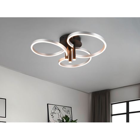 Große LED Deckenleuchte CARUSO Schwarz Silber dimmbar über Lichtschalter, Ø 65cm