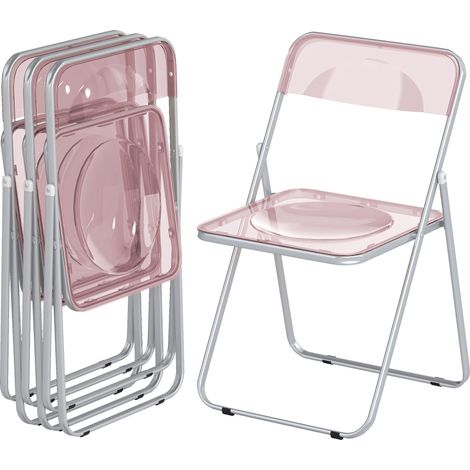 HOMCOM Set di 4 Sedie Pieghevoli in Acrilico, Sedie Trasparenti, Rosa
